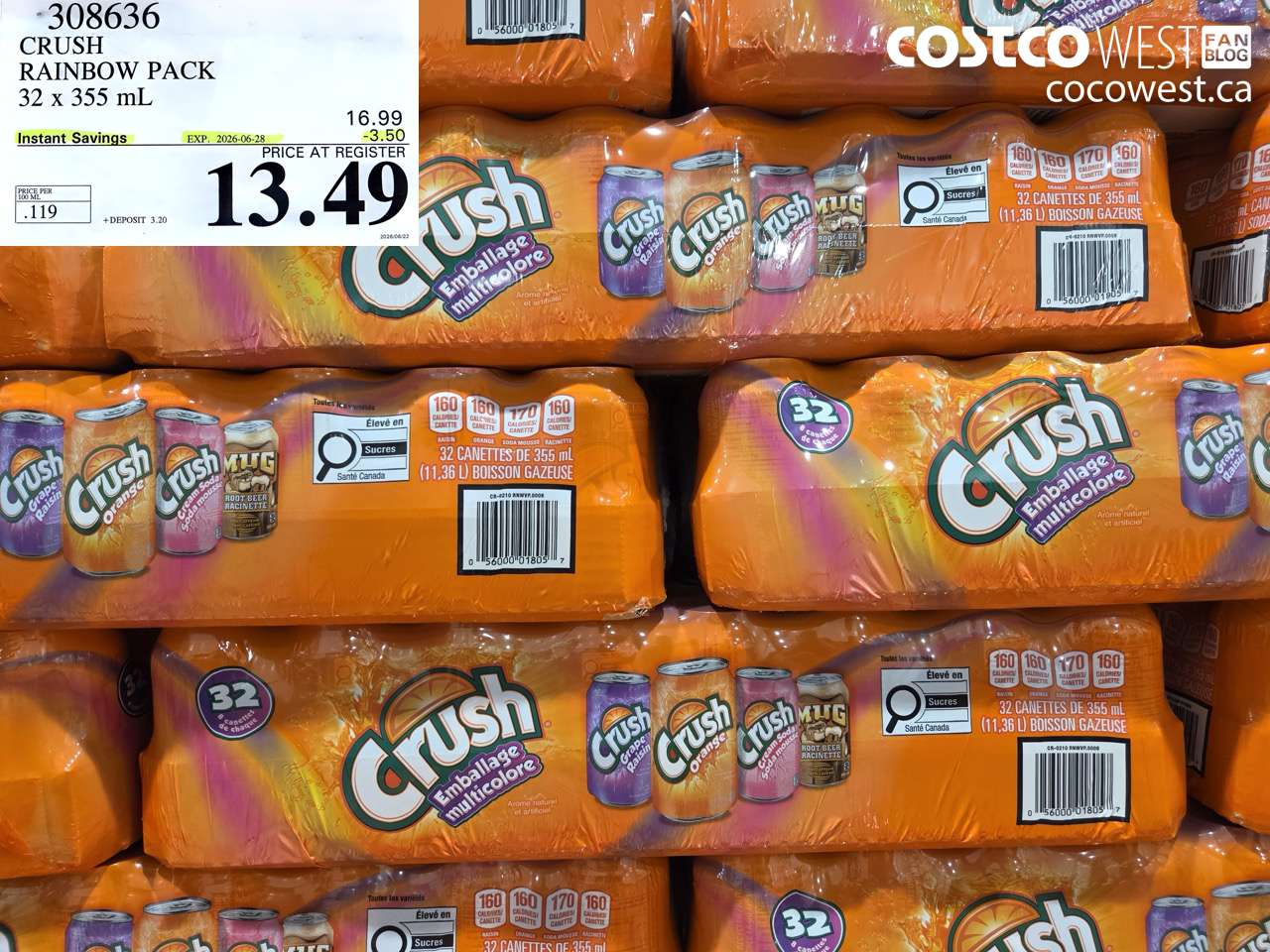 308636 CRUSH RAINBOW PACK 32 X 355 ML ($3.50 INSTANT SAVINGS EXPIRES ON 2026-06-28) $13.49