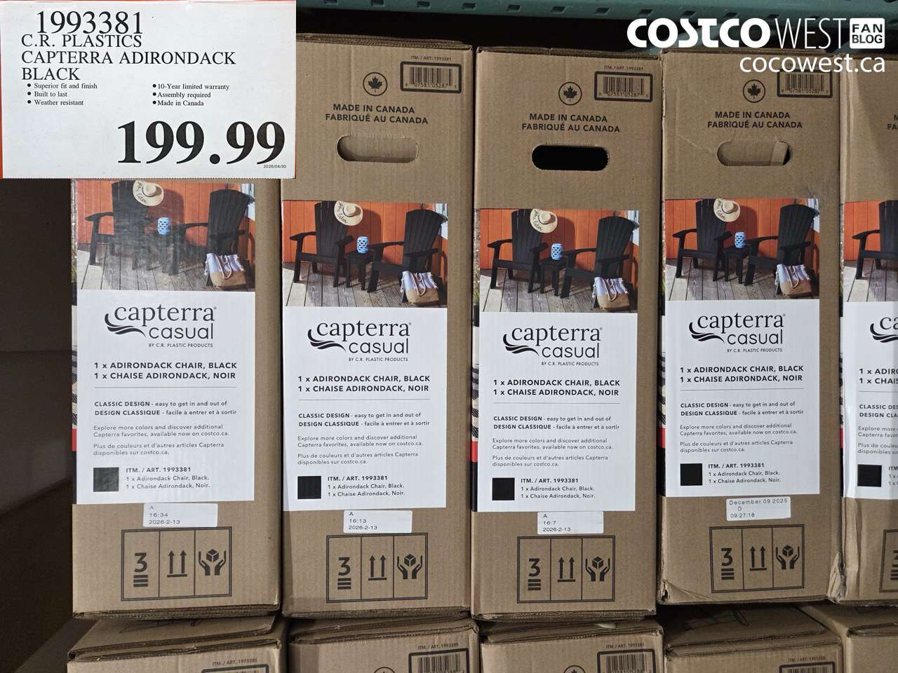 1993381 C.R. PLASTICS CAPTERRA ADIRONDACK BLACK $199.99