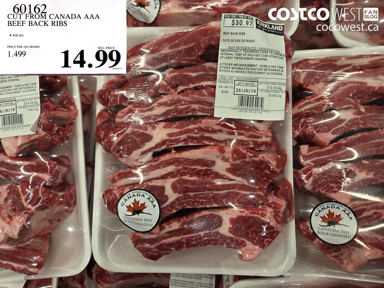 60162 CUT FROM CANADA AAA BEEF BACK RIBS $14.99