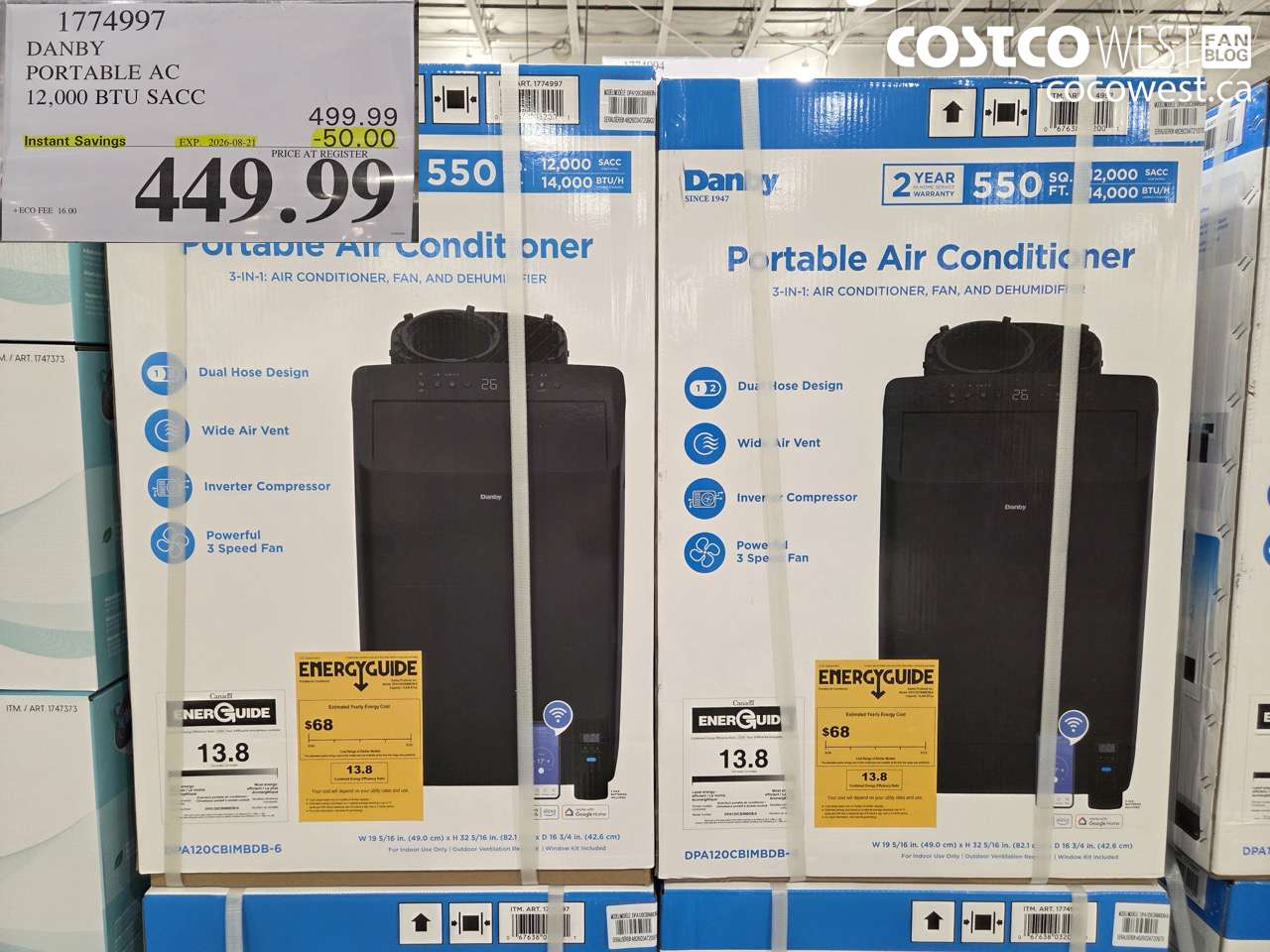 1774997 DANBY PORTABLE AC 12,000 BTU SACC ($50.00 INSTANT SAVINGS EXPIRES ON 2026-08-21) $449.99