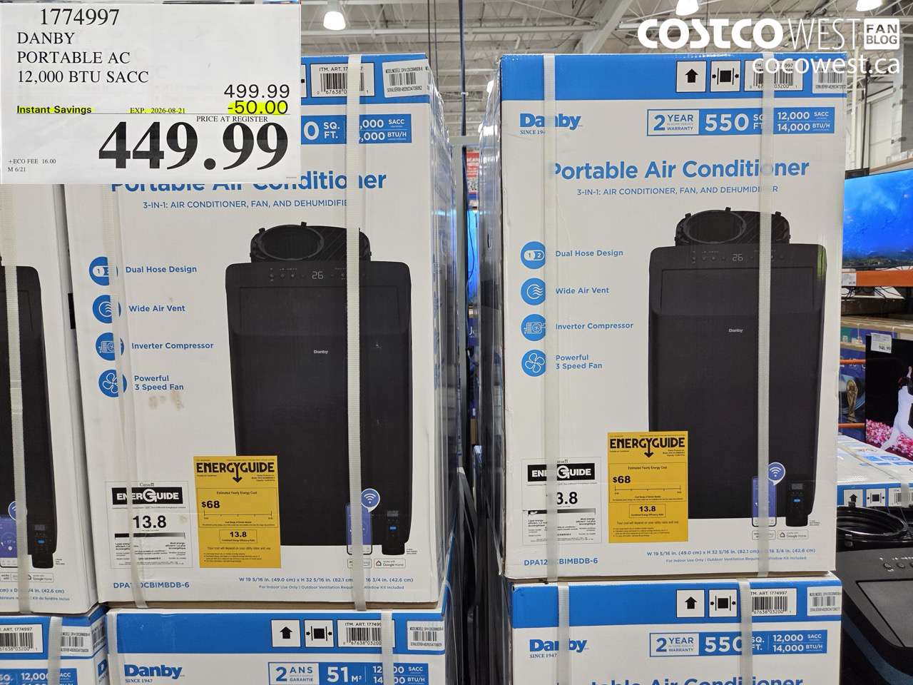 1774997 DANBY PORTABLE AC 12,000 BTU SACC ($50.00 INSTANT SAVINGS EXPIRES ON 2026-08-21) $449.99