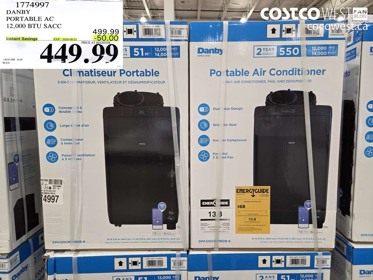 1774997 DANBY PORTABLE AC 12,000 BTU SACC ($50.00 INSTANT SAVINGS EXPIRES ON 2026-08-21) $449.99