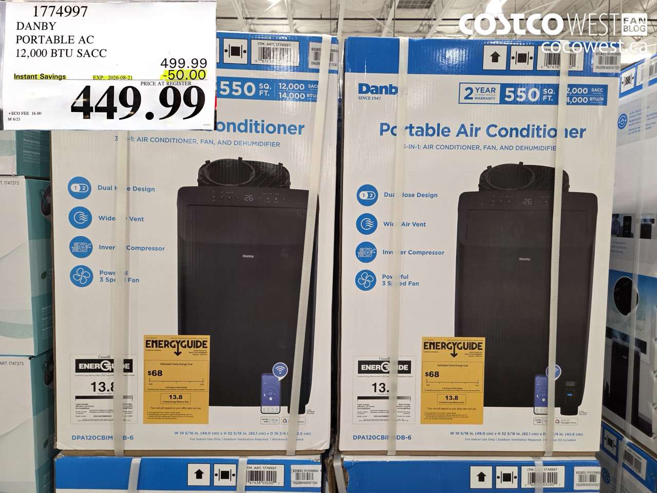 1774997 DANBY PORTABLE AC 12,000 BTU SACC ($50.00 INSTANT SAVINGS EXPIRES ON 2026-08-21) $449.99