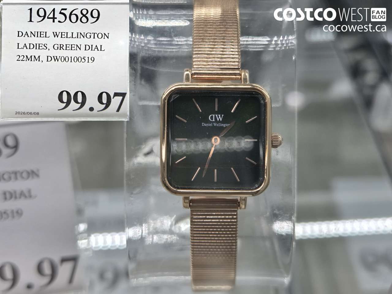 1945689 DANIEL WELLINGTON LADIES, GREEN DIAL 22MM DW00100519 $99.97