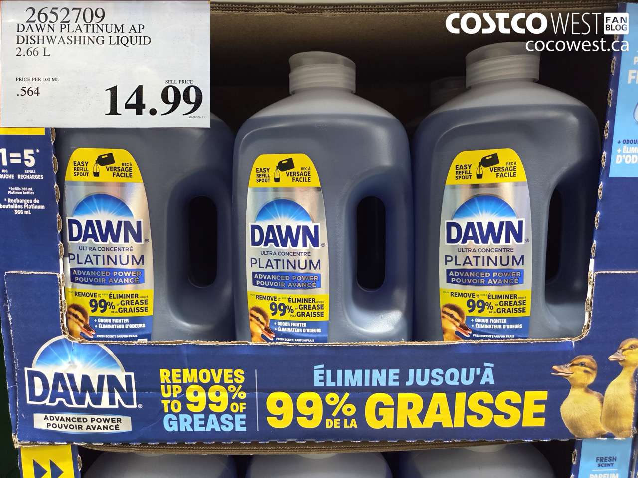 2652709 DAWN PLATINUM AP DISHWASHING LIQUID 2.66 L $14.99