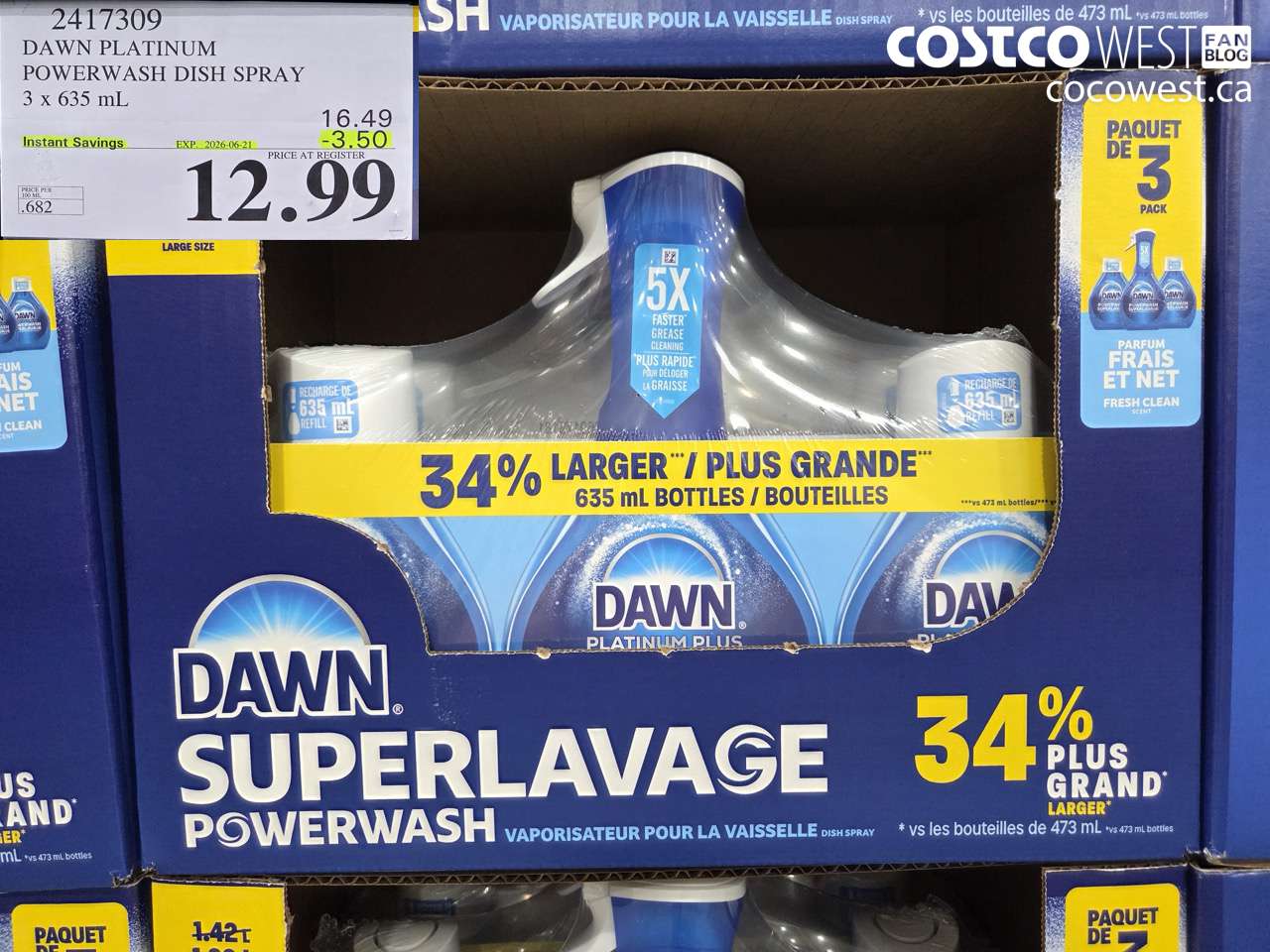 2417309 DAWN PLATINUM POWERWASH DISH SPRAY 3 X 635 ML ($3.50 INSTANT SAVINGS EXPIRES ON 2026-06-21) $12.99