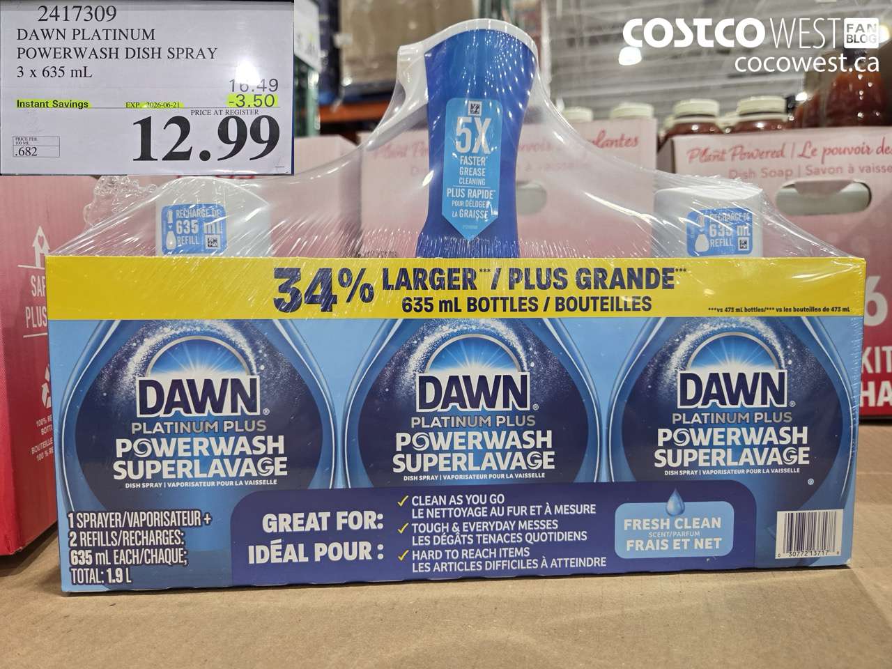 2417309 DAWN PLATINUM POWERWASH DISH SPRAY 3 X 635 ML ($3.50 INSTANT SAVINGS EXPIRES ON 2026-06-21) $12.99