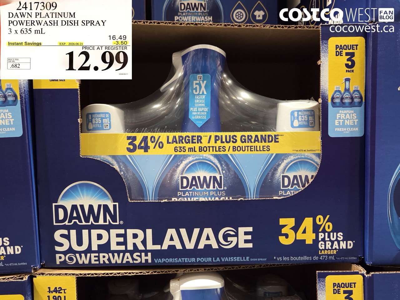 2417309 DAWN PLATINUM POWERWASH DISH SPRAY 3 X 635 ML ($3.50 INSTANT SAVINGS EXPIRES ON 2026-06-21) $12.99
