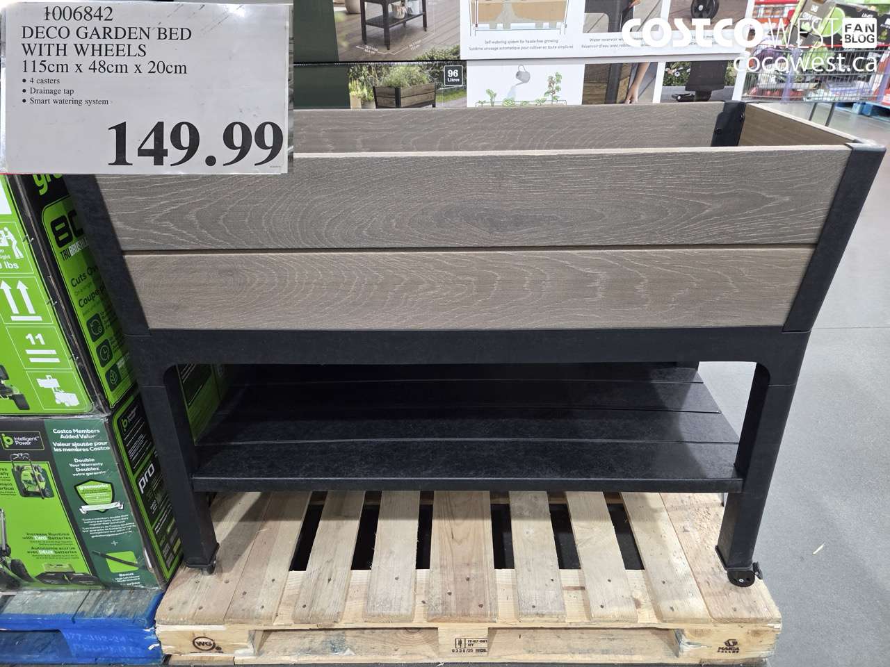 1006842 DECO GARDEN BED WITH WHEELS 115CM X 48CM X 20CM $149.99