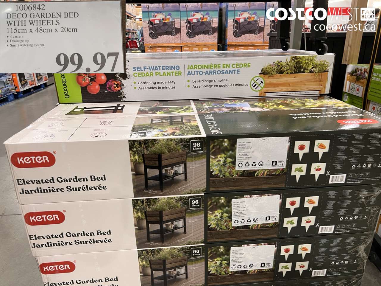 1006842 DECO GARDEN BED WITH WHEELS 115CM X 48CM X 20CM $99.97