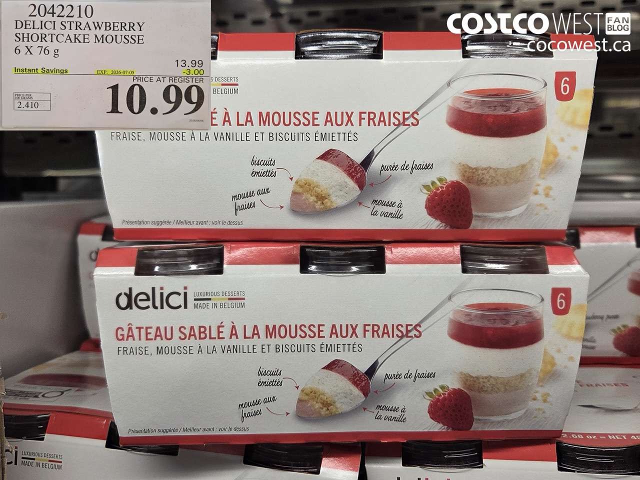 2042210 DELICI STRAWBERRY SHORTCAKE MOUSSE 6 X 76 G ($3.00 INSTANT SAVINGS EXPIRES ON 2026-07-05) $10.99
