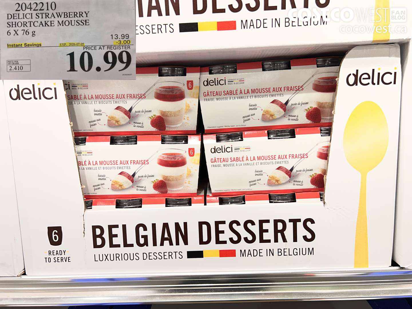 2042210 DELICI STRAWBERRY SHORTCAKE MOUSSE 6 X 76 G ($3.00 INSTANT SAVINGS EXPIRES ON 2026-07-05) $10.99