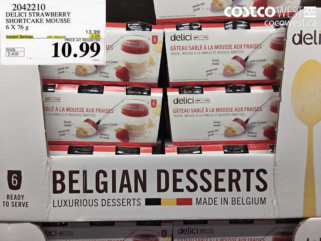 2042210 DELICI STRAWBERRY SHORTCAKE MOUSSE 6 X 76 G ($3.00 INSTANT SAVINGS EXPIRES ON 2026-07-05) $10.99