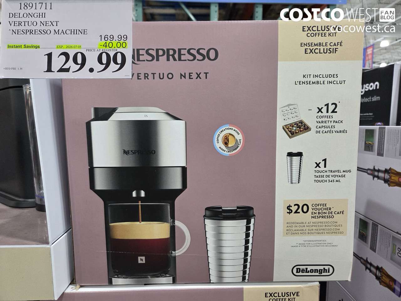 1891711 DELONGHI VERTUO NEXT NESPRESSO MACHINE ($40.00 INSTANT SAVINGS EXPIRES ON 2026-07-05) $129.99