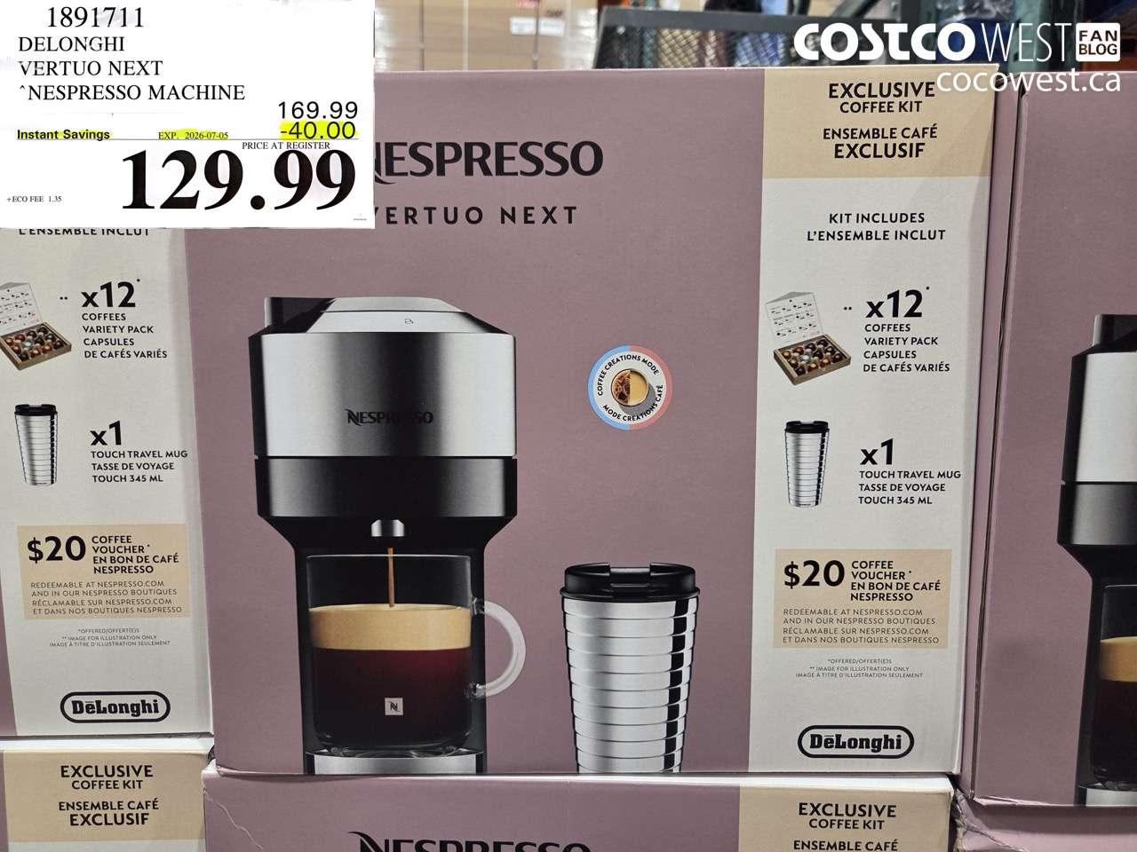 1891711 DELONGHI VERTUO NEXT NESPRESSO MACHINE ($40.00 INSTANT SAVINGS EXPIRES ON 2026-07-05) $129.99