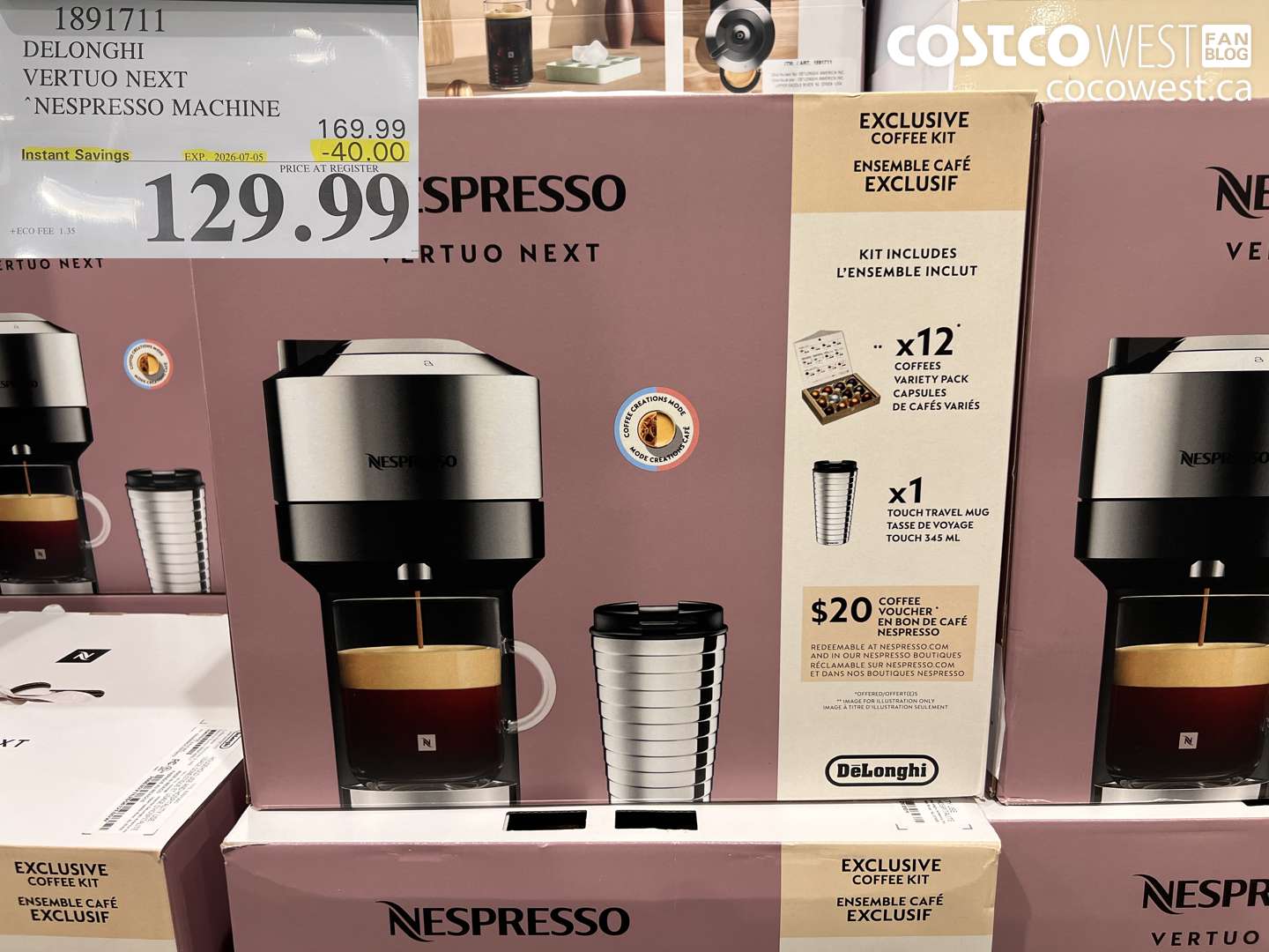 1891711 DELONGHI VERTUO NEXT NESPRESSO MACHINE ($40.00 INSTANT SAVINGS EXPIRES ON 2026-07-05) $129.99