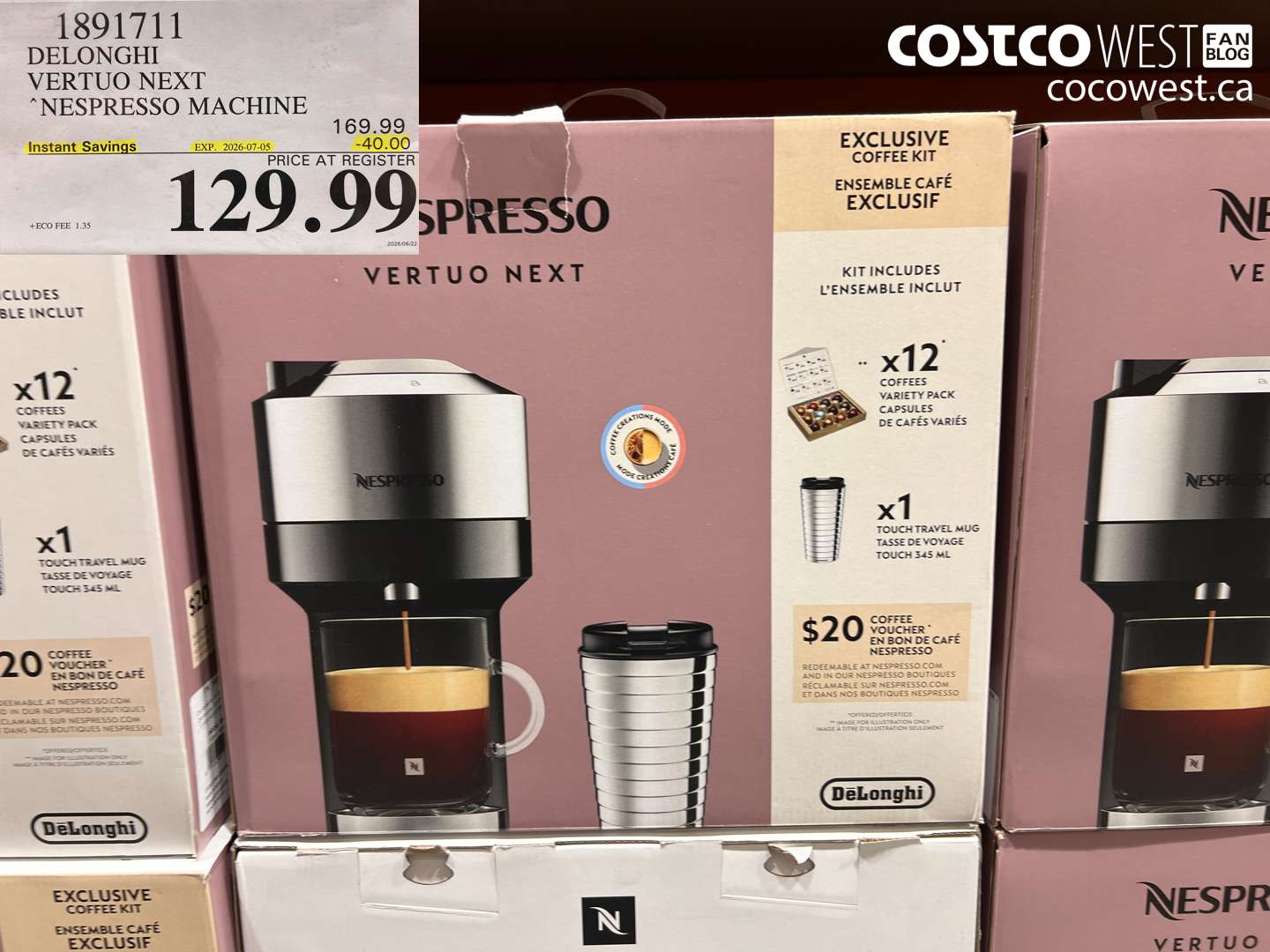 1891711 DELONGHI VERTUO NEXT NESPRESSO MACHINE ($40.00 INSTANT SAVINGS EXPIRES ON 2026-07-05) $129.99