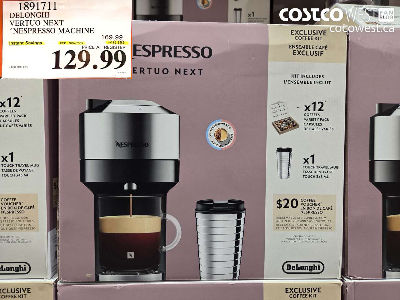 1891711 DELONGHI VERTUO NEXT NESPRESSO MACHINE ($40.00 INSTANT SAVINGS EXPIRES ON 2026-07-05) $129.99