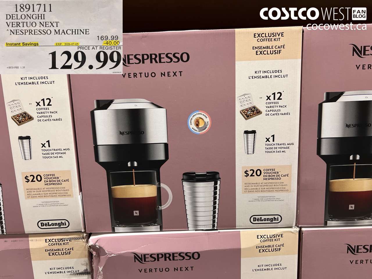 1891711 DELONGHI VERTUO NEXT NESPRESSO MACHINE ($40.00 INSTANT SAVINGS EXPIRES ON 2026-07-05) $129.99