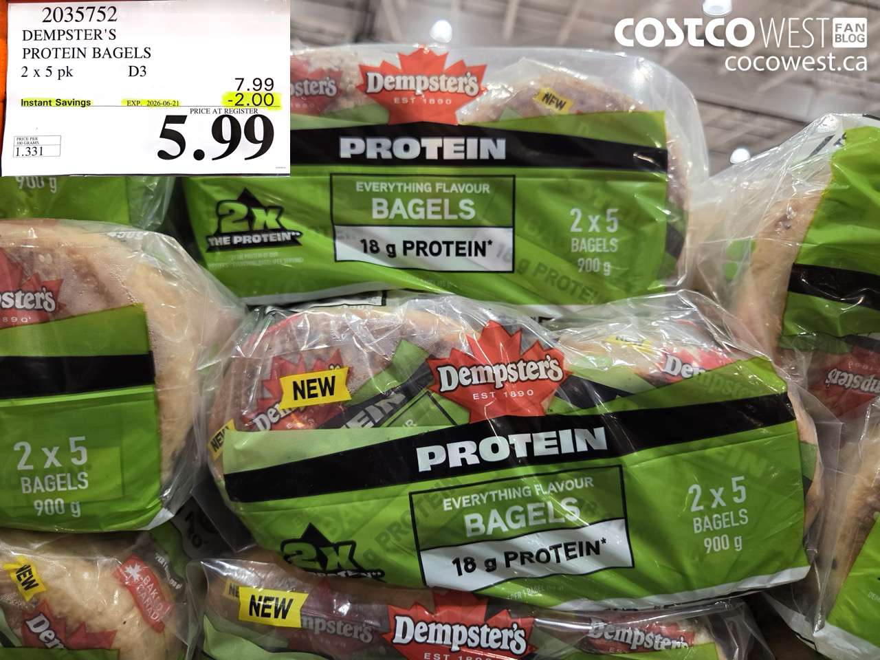 2035752 DEMPSTER'S PROTEIN BAGELS 2 X 5 PK ($2.00 INSTANT SAVINGS EXPIRES ON 2026-06-21) $5.99