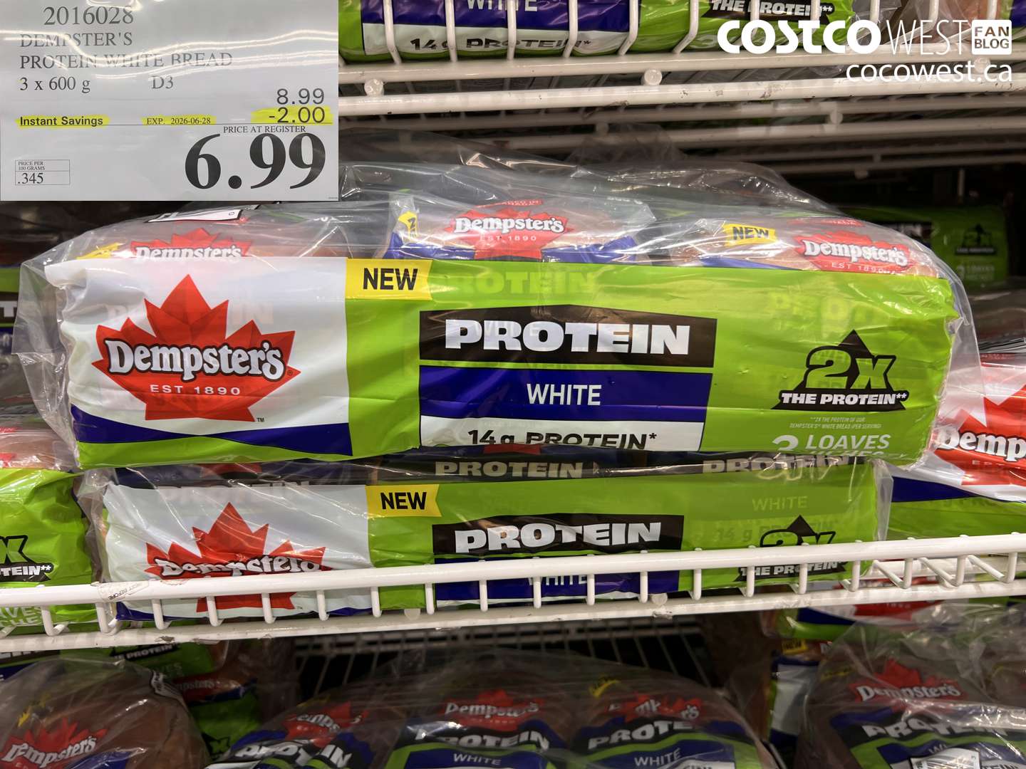 2016028 DEMPSTER'S PROTEIN WHITE BREAD 3 X 600 G ($2.00 INSTANT SAVINGS EXPIRES ON 2026-06-28) $6.99