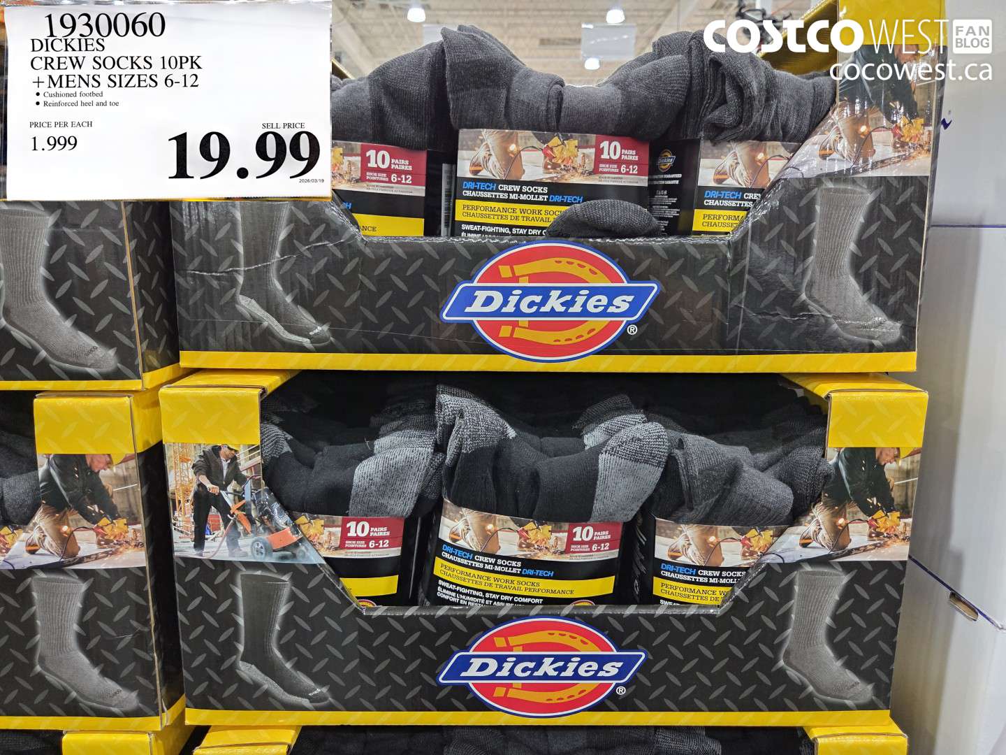 1930060 DICKIES CREW SOCKS 10PK MENS SIZES 6-12 $19.99