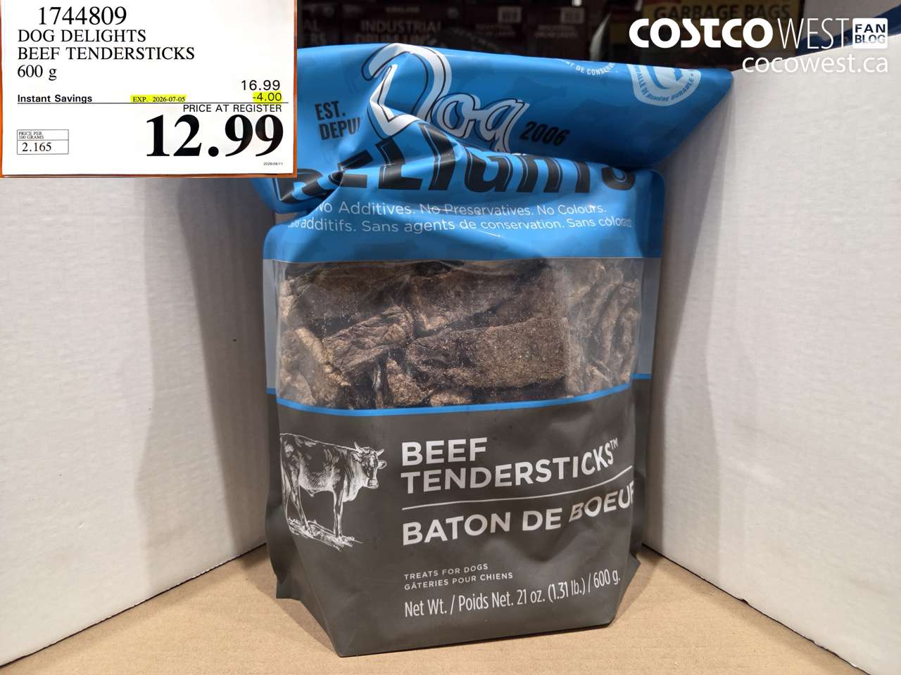 1744809 DOG DELIGHTS BEEF TENDERSTICKS 600 G ($4.00 INSTANT SAVINGS EXPIRES ON 2026-07-05) $12.99