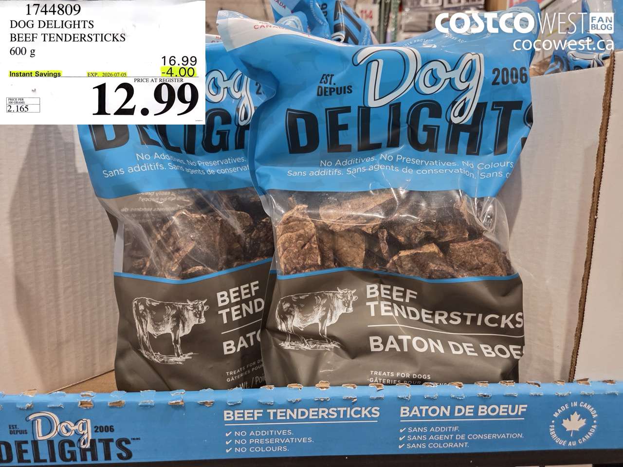 1744809 DOG DELIGHTS BEEF TENDERSTICKS 600 G ($4.00 INSTANT SAVINGS EXPIRES ON 2026-07-05) $12.99