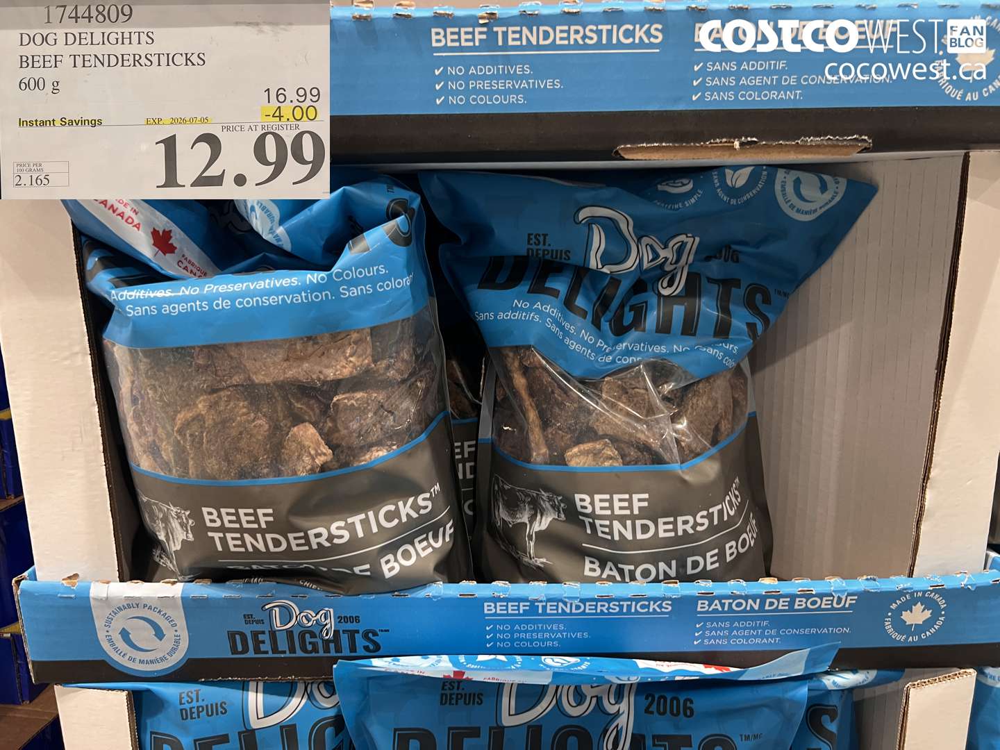 1744809 DOG DELIGHTS BEEF TENDERSTICKS 600 G ($4.00 INSTANT SAVINGS EXPIRES ON 2026-07-05) $12.99