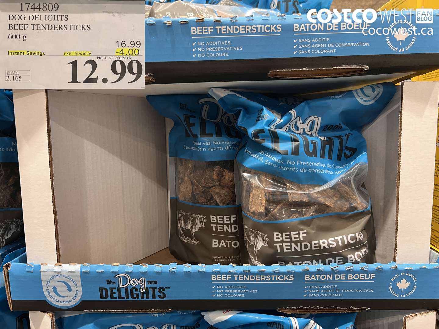 1744809 DOG DELIGHTS BEEF TENDERSTICKS 600 G ($4.00 INSTANT SAVINGS EXPIRES ON 2026-07-05) $12.99