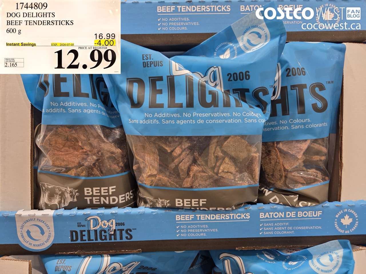1744809 DOG DELIGHTS BEEF TENDERSTICKS 600 G ($4.00 INSTANT SAVINGS EXPIRES ON 2026-07-05) $12.99