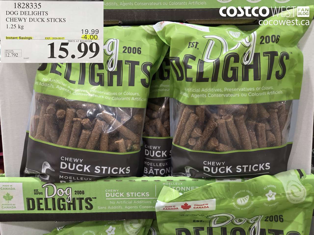1828335 DOG DELIGHTS CHEWY DUCK STICKS 1.25 KG ($4.00 INSTANT SAVINGS EXPIRES ON 2026-06-07) $15.99