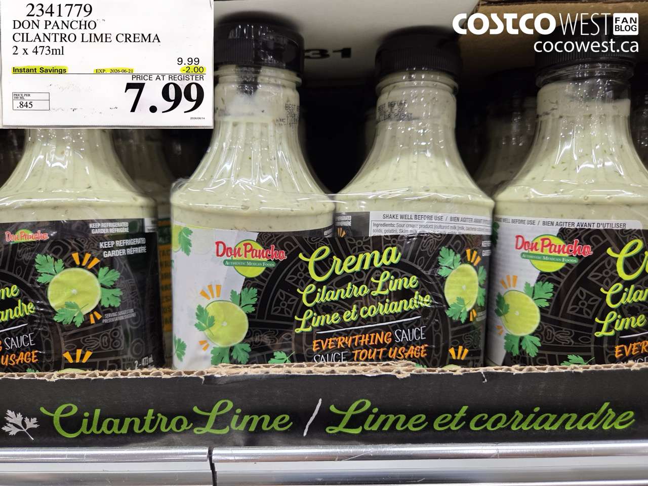 2341779 DON PANCHO CILANTRO LIME CREMA 2 X 473ML ($2.00 INSTANT SAVINGS EXPIRES ON 2026-06-21) $7.99