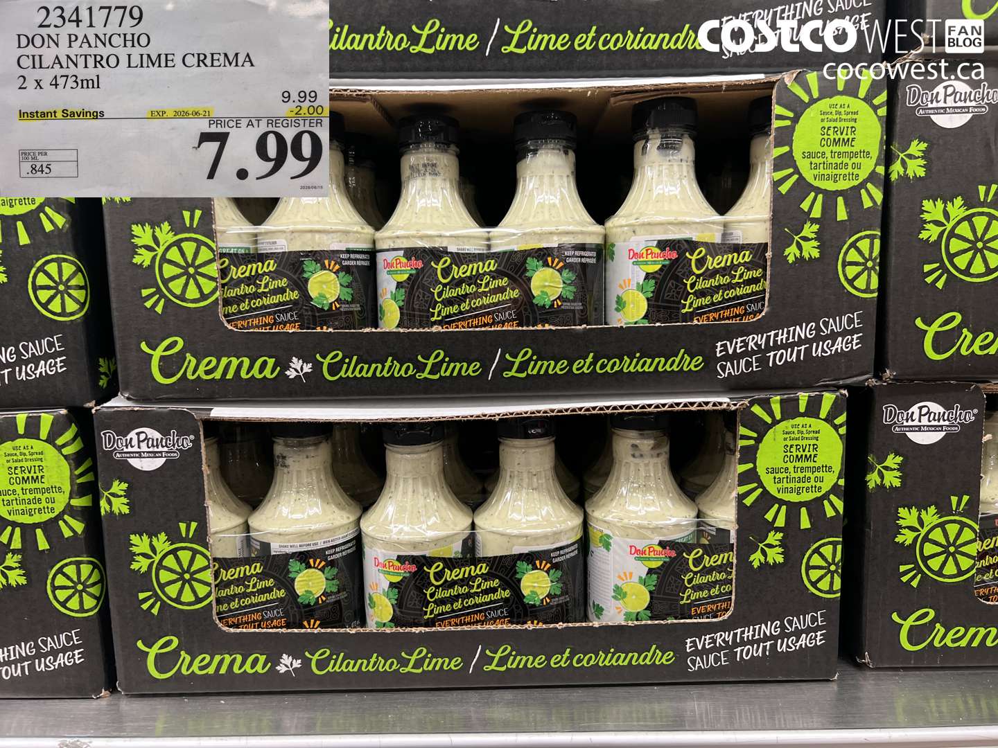 2341779 DON PANCHO CILANTRO LIME CREMA 2 X 473ML ($2.00 INSTANT SAVINGS EXPIRES ON 2026-06-21) $7.99