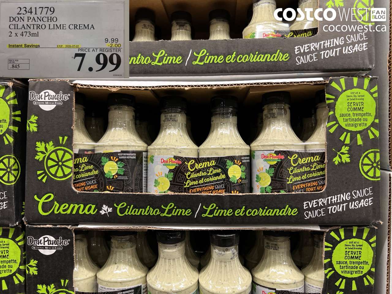 2341779 DON PANCHO CILANTRO LIME CREMA 2 X 473ML ($2.00 INSTANT SAVINGS EXPIRES ON 2026-07-02) $7.99