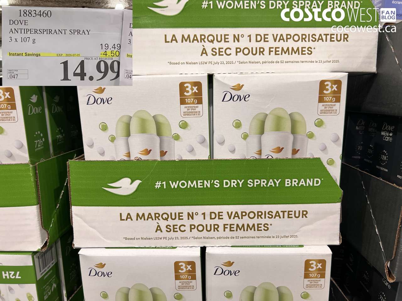 1883460 DOVE ANTIPERSPIRANT SPRAY 3 X 107 G ($4.50 INSTANT SAVINGS EXPIRES ON 2026-07-05) $14.99