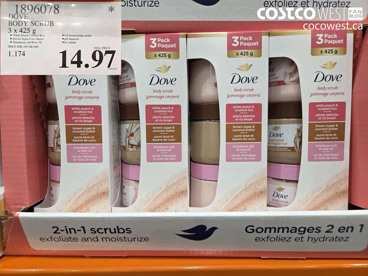 1896078 DOVE BODY SCRUB 3 X 425 G $14.97