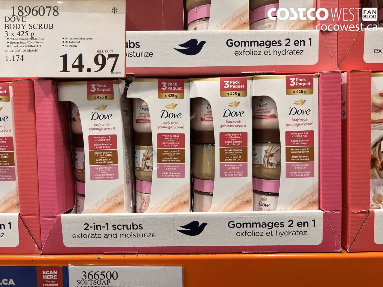 1896078 DOVE BODY SCRUB 3 X 425 G $14.97