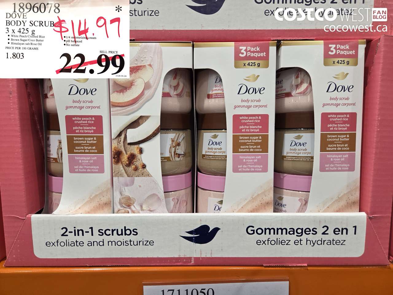 1896078 DOVE BODY SCRUB 3 X 425 G $14.97