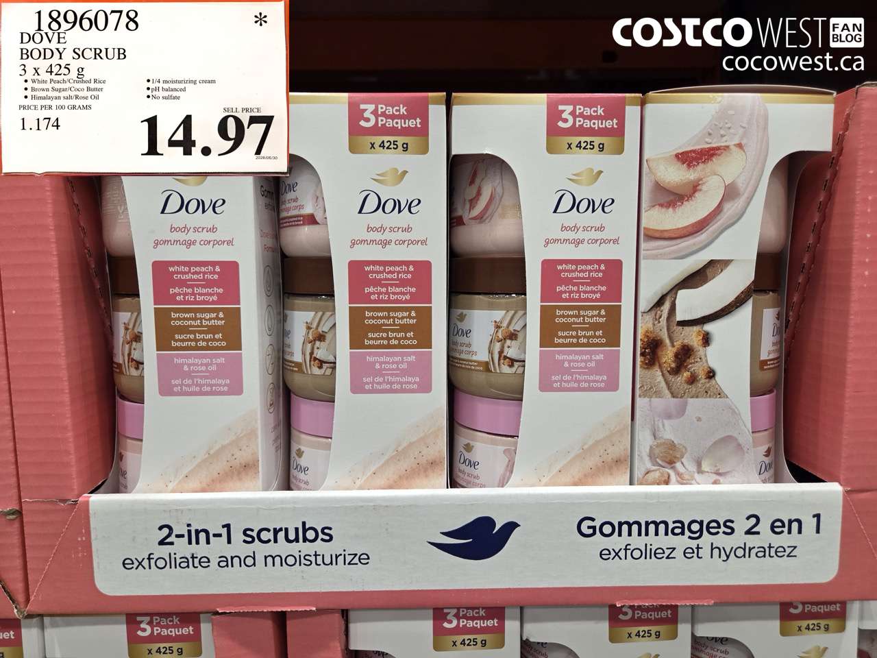 1896078 DOVE BODY SCRUB 3 X 425 G $14.97