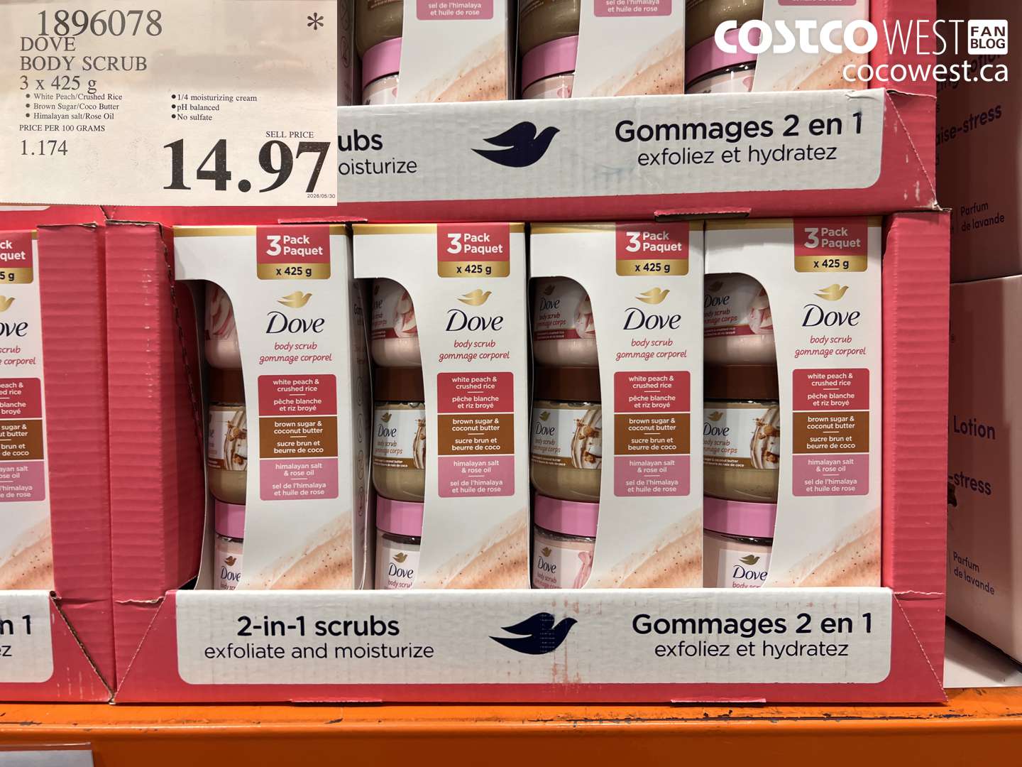 1896078 DOVE BODY SCRUB 3 X 425 G $14.97