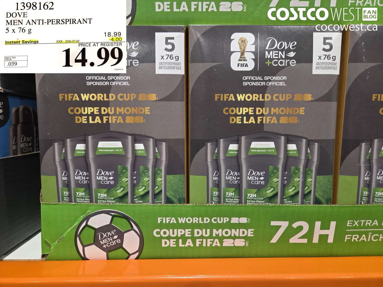 1398162 DOVE MEN ANTI-PERSPIRANT 5 X 76 G ($4.00 INSTANT SAVINGS EXPIRES ON 2026-07-05) $14.99