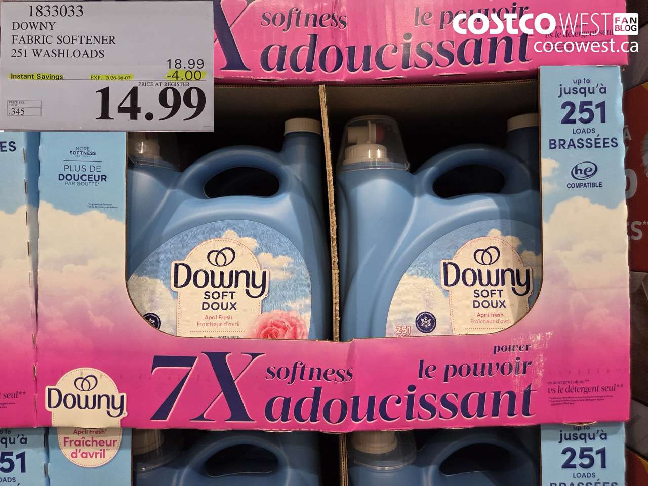 1833033 DOWNY FABRIC SOFTENER 251 WASHLOADS ($4.00 INSTANT SAVINGS EXPIRES ON 2026-06-07) $14.99