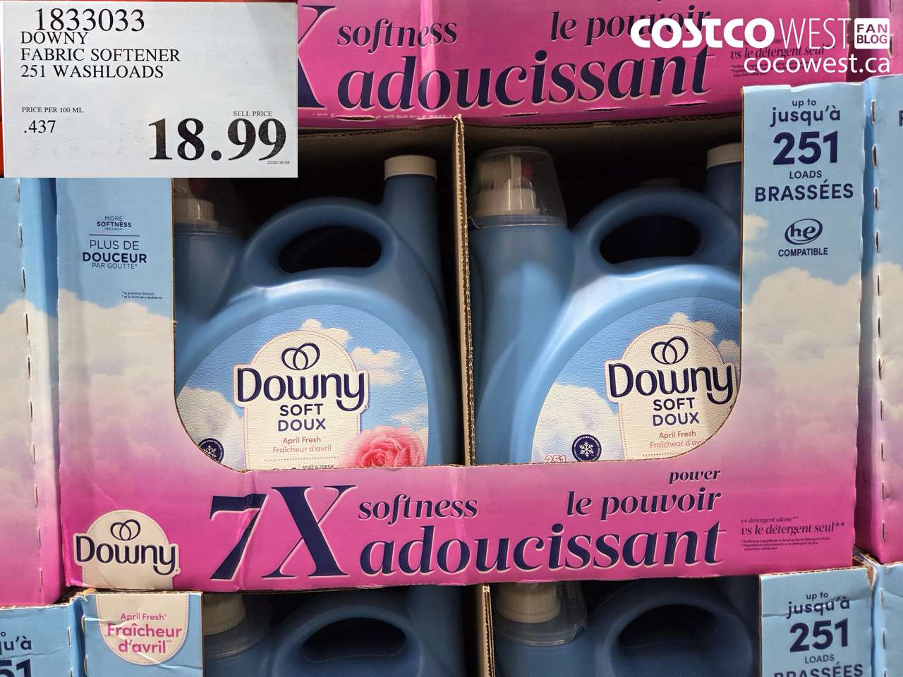 1833033 DOWNY FABRIC SOFTENER 251 WASHLOADS $18.99