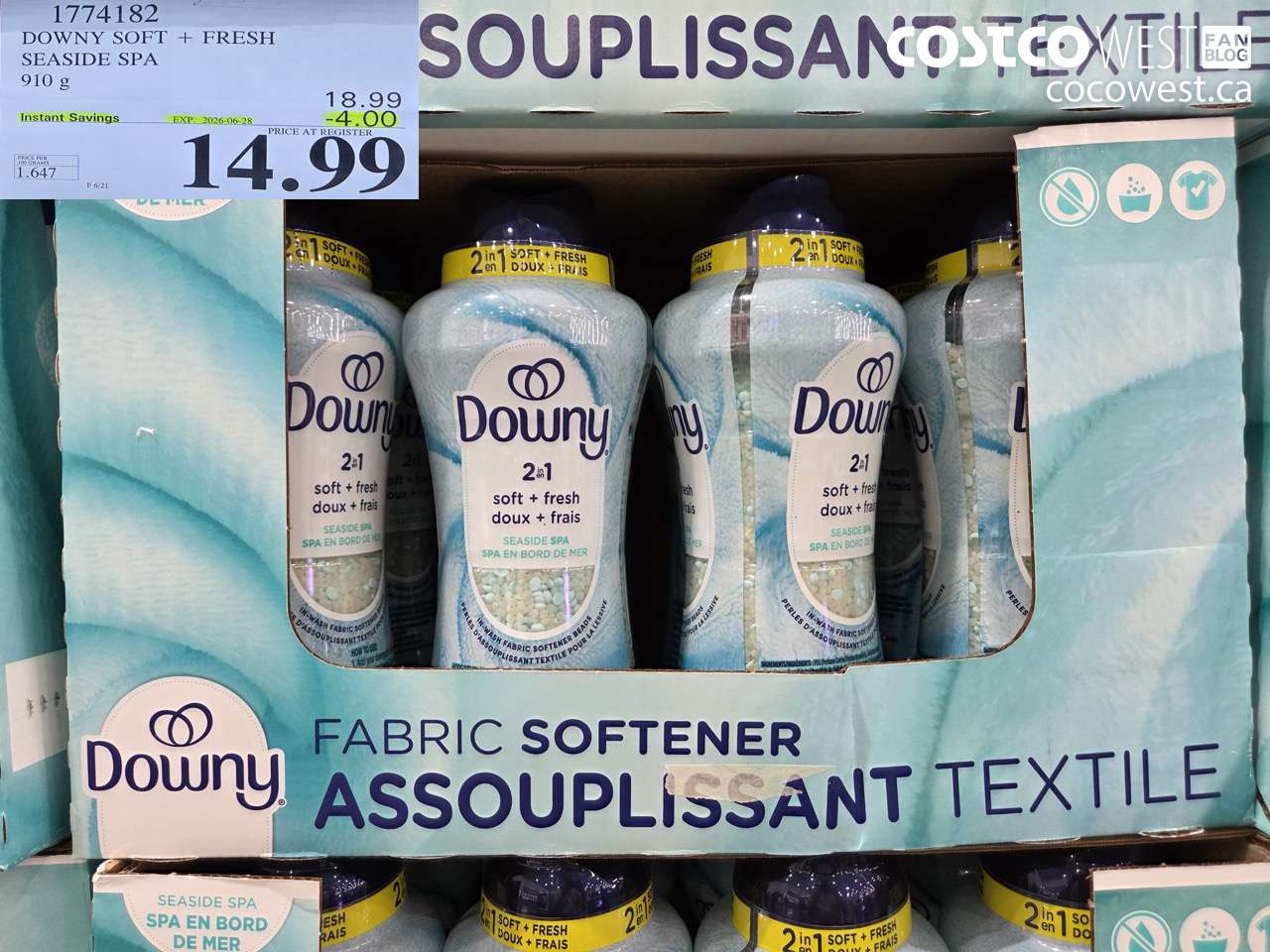 1774182 DOWNY SOFT + FRESH SEASIDE SPA 910 G ($4.00 INSTANT SAVINGS EXPIRES ON 2026-06-28) $14.99