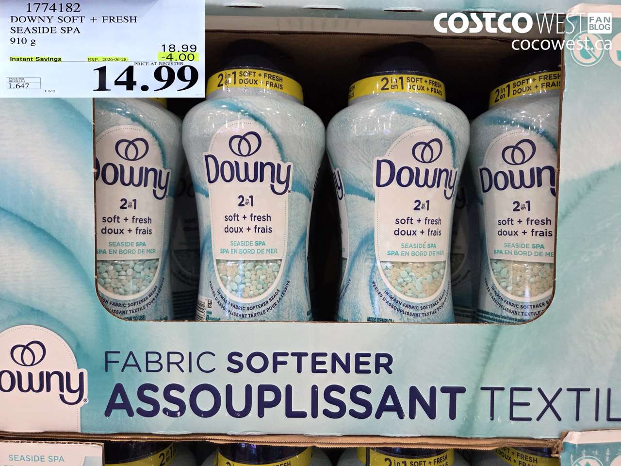 1774182 DOWNY SOFT + FRESH SEASIDE SPA 910 G ($4.00 INSTANT SAVINGS EXPIRES ON 2026-06-28) $14.99