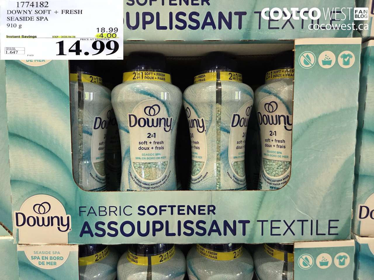1774182 DOWNY SOFT + FRESH SEASIDE SPA 910 G ($4.00 INSTANT SAVINGS EXPIRES ON 2026-06-28) $14.99