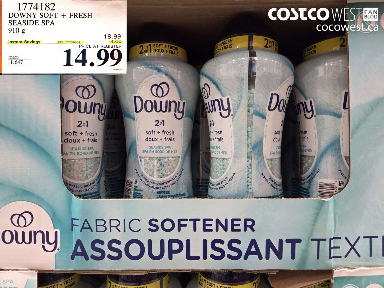 1774182 DOWNY SOFT + FRESH SEASIDE SPA 910 G ($4.00 INSTANT SAVINGS EXPIRES ON 2026-06-28) $14.99