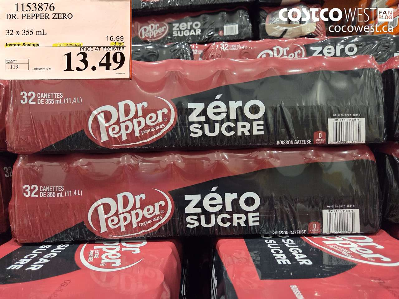 1153876 DR. PEPPER ZERO 32 X 355 ML ($3.50 INSTANT SAVINGS EXPIRES ON 2026-06-28) $13.49