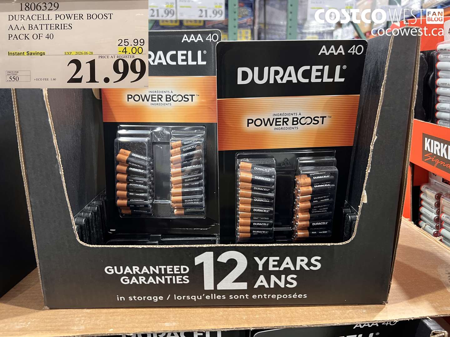 1806329 DURACELL POWER BOOST AAA BATTERIES PACK OF 40 ($4.00 INSTANT SAVINGS EXPIRES ON 2026-06-28) $21.99